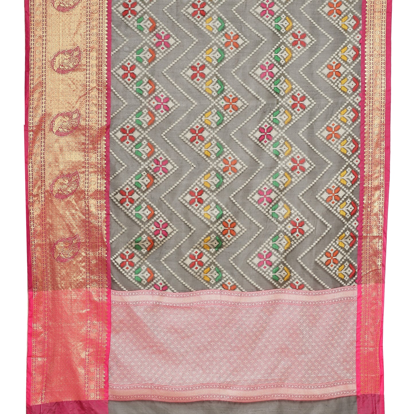 Faishana Presents Black Art Silk Meena Ikat Patola Pattu Banarasi Saree With Maroon Blouse
