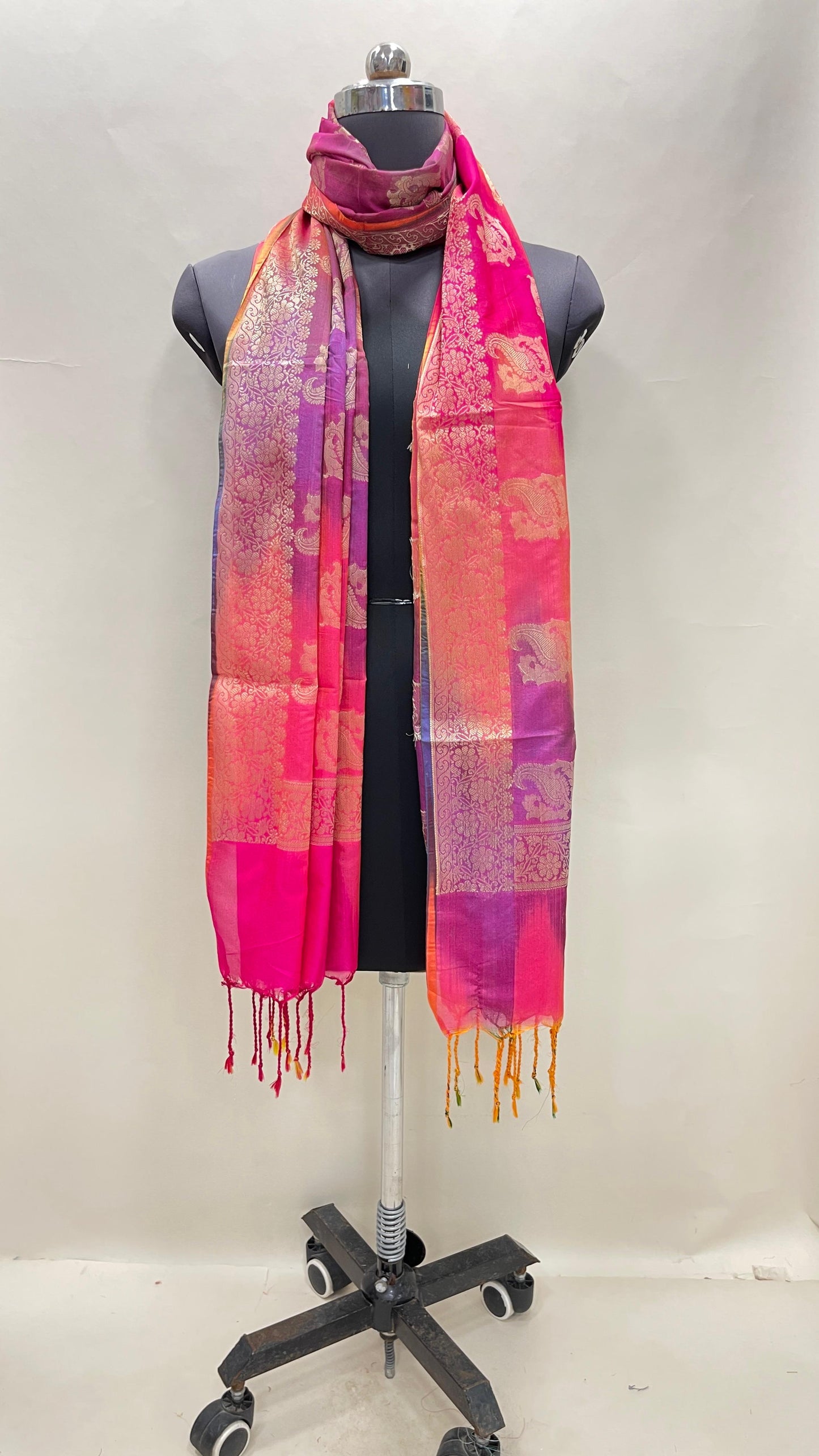 Multicolor Katan Georgette Floral Zari Dupatta ASDD_10