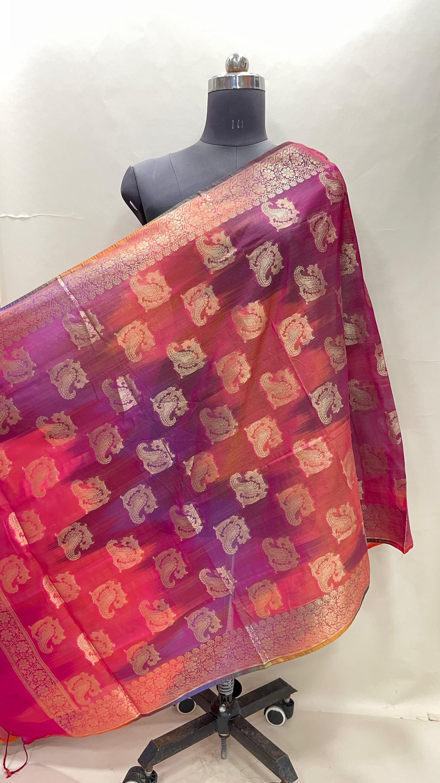 Multicolor Katan Georgette Floral Zari Dupatta ASDD_10