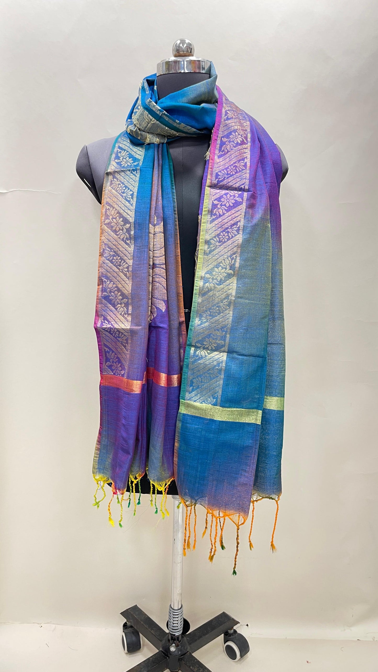 Multicolor Katan Georgette Floral Zari Dupatta ASDD_13