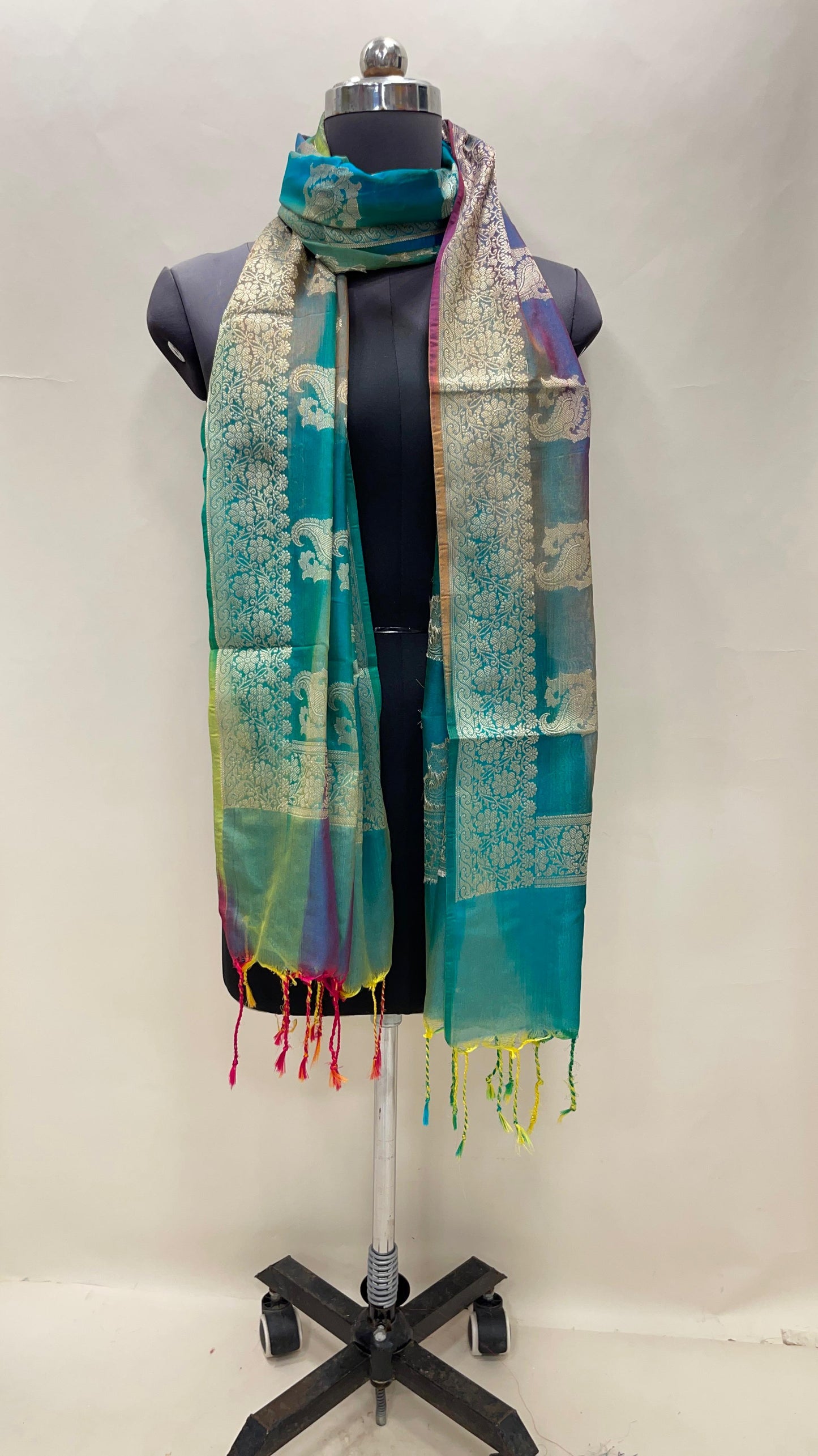 Multicolor Katan Georgette Floral Zari Dupatta ASDD_7