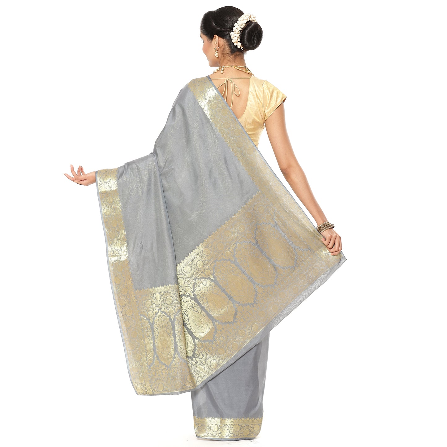 Grey Katan Silk Banarasi Sarees For Women GEASF205