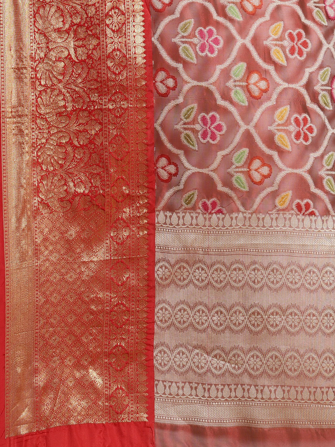Faishana Presents Maroon & Red Ikkat Patola Art Silk Kanchi Pattu Border With Red Blouse Banarasi Saree