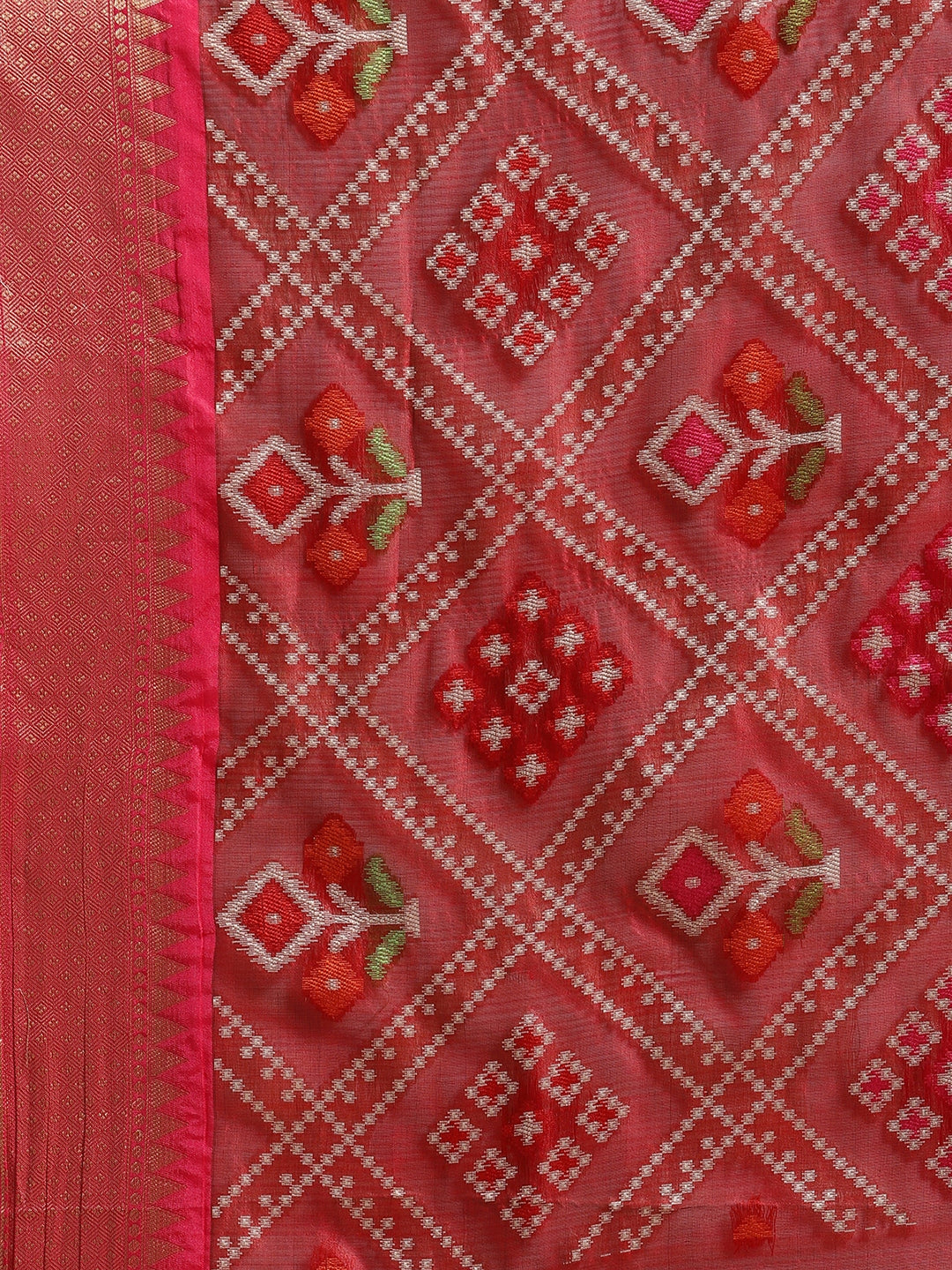 Faishana Presents Maroon & Pink Ikkat Patola Art Silk Skirt Ikkat Pattu Border With Pink Blouse Banarasi Saree
