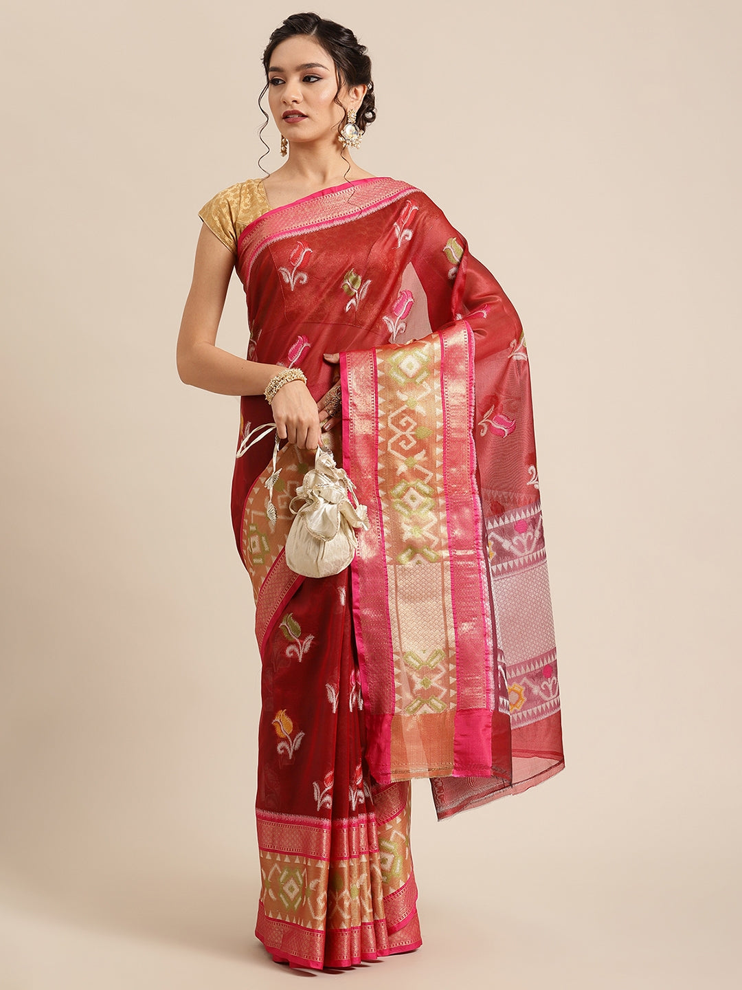 Maroon Art Silk Banarasi Sarees For Women GEASF_34