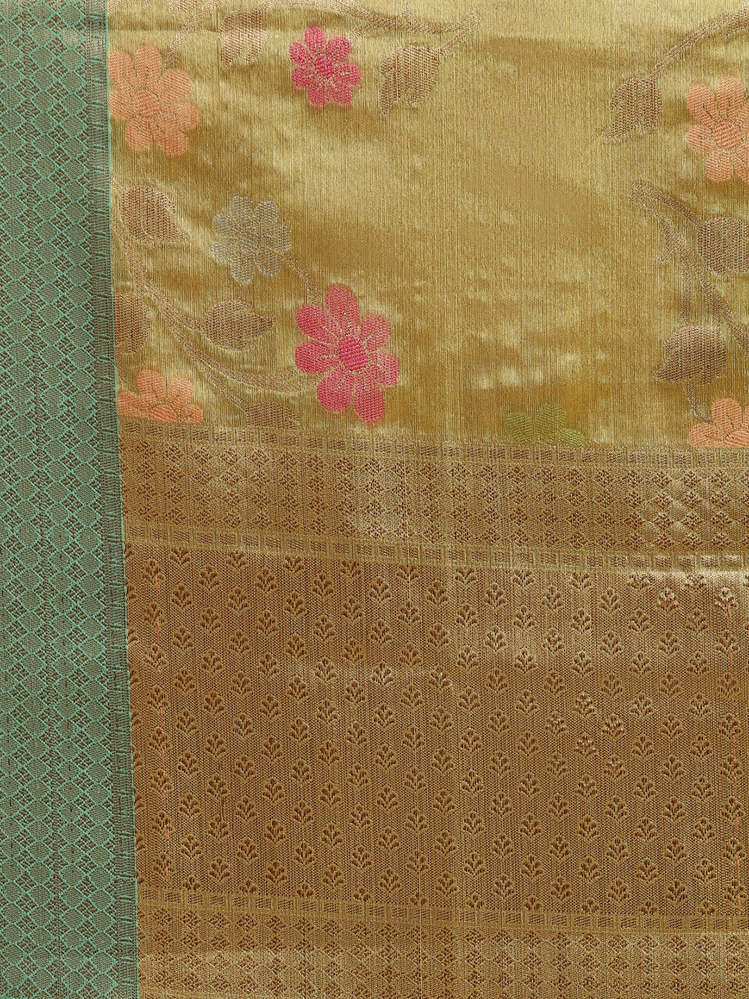 Faishana Presents Antique Gold & Seagreen Tissue Meena Jaal Zari Border With Seagreen Blouse Banarasi Saree