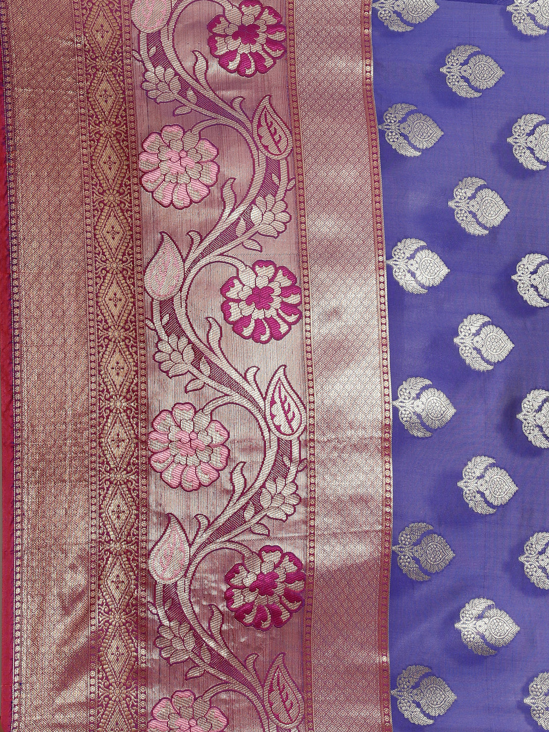 Faishana Presents Royal Blue & Magenta Booti Art Silk Meena Skirt Paithani Banarasi Border With Magenta Blouse Banarasi Saree