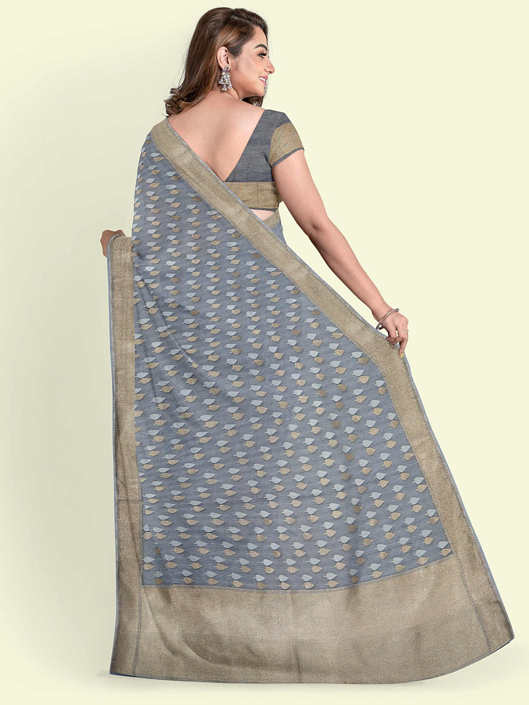 Grey Cotton Blend Banarasi Sarees For Women GEASF_700