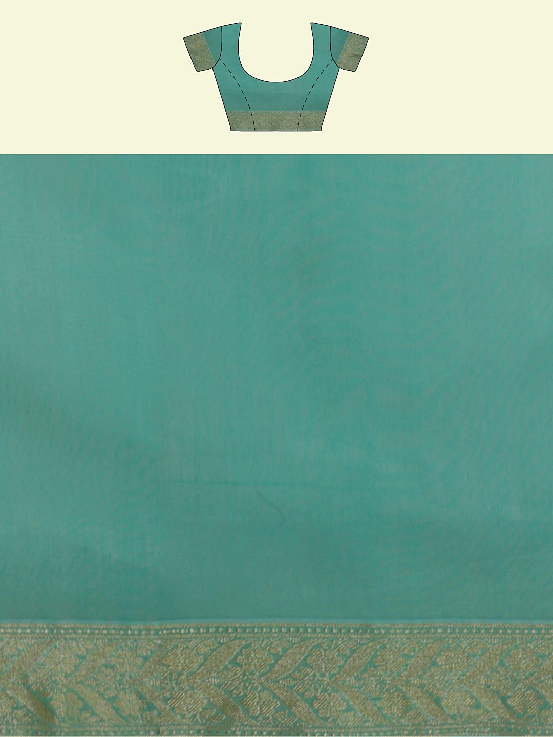 Faishana Presents Sea Green Kora Cotton Alfi Booti With Sea Green Blouse Banarasi Saree