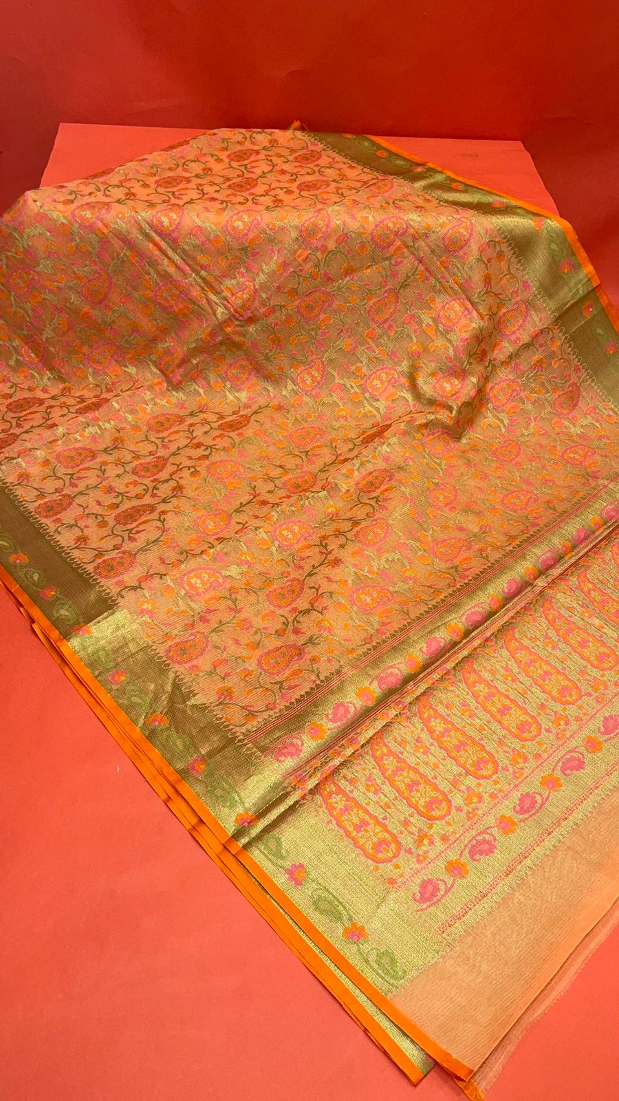 Peach Cotton Blend Banarasi Sarees For Women GEASF_710