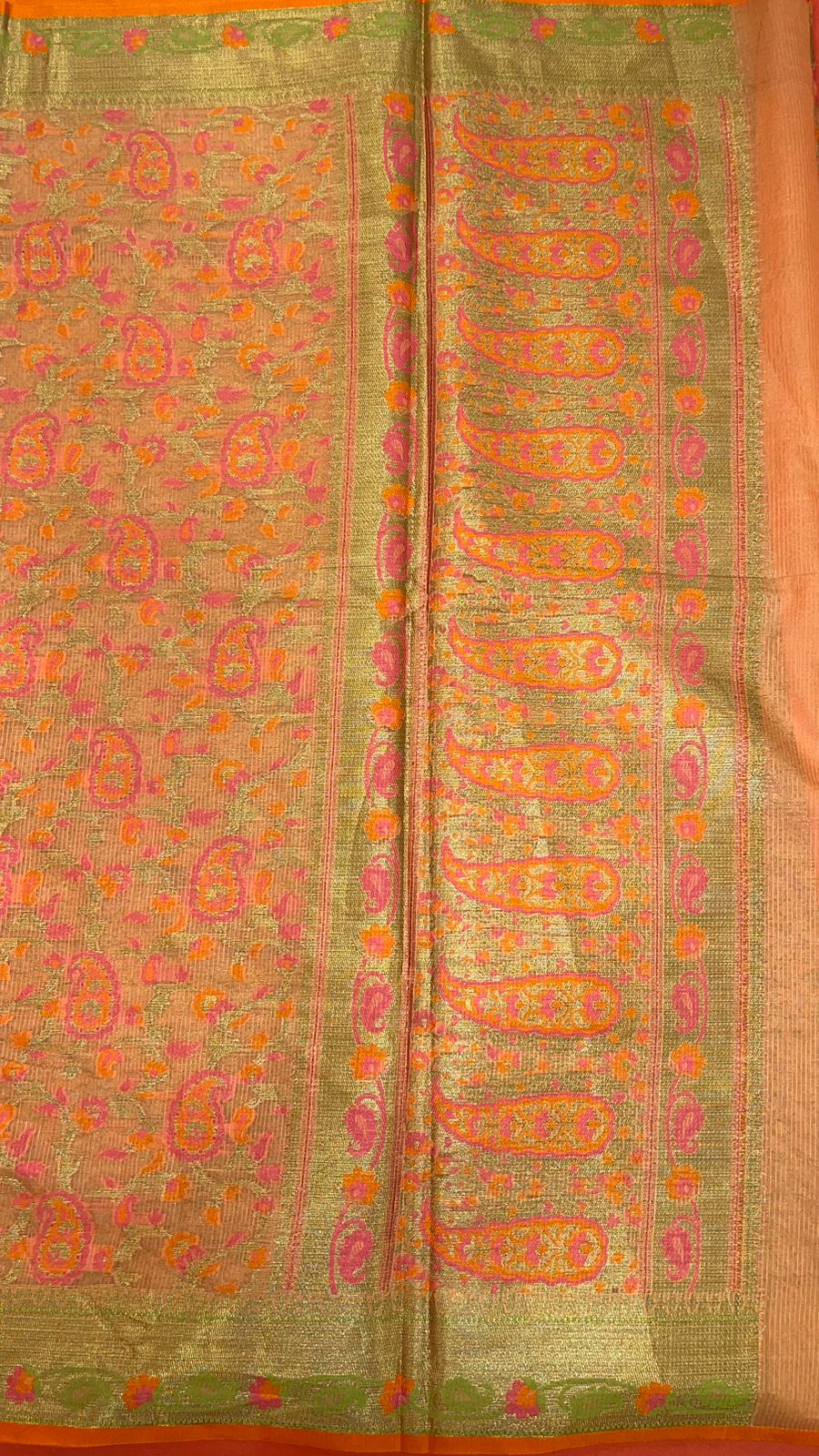 Peach Cotton Blend Banarasi Sarees For Women GEASF_710