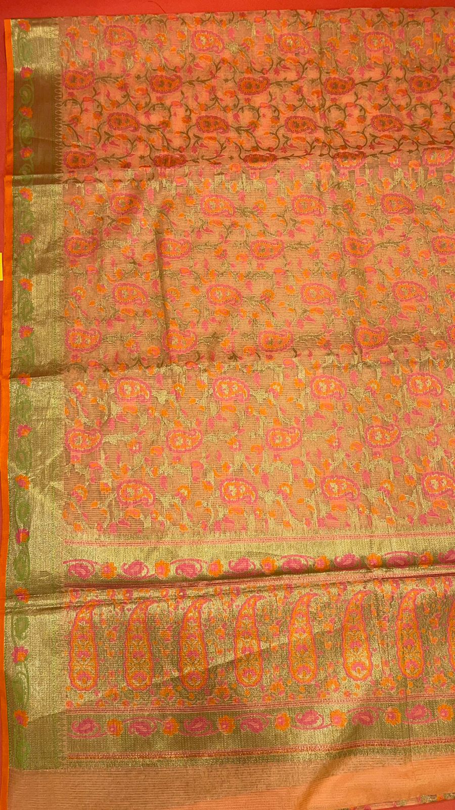 Peach Cotton Blend Banarasi Sarees For Women GEASF_710