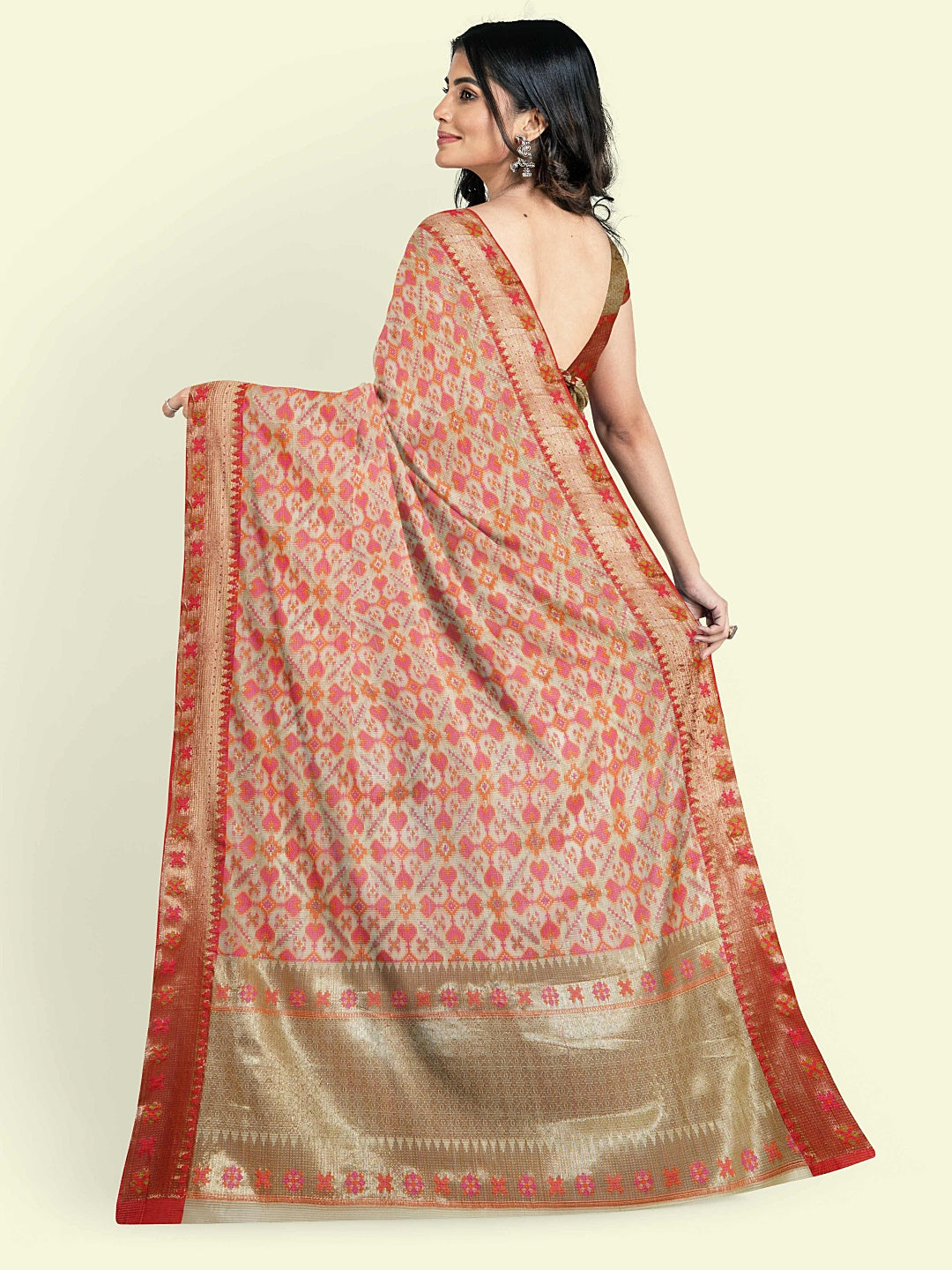 Faishana Presents Beige Floral Jaal Pattern With Beige Border And Beige Blouse Banarasi Saree