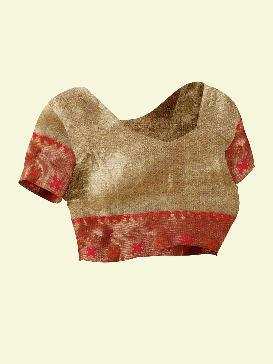 Faishana Presents Beige Floral Jaal Pattern With Beige Border And Beige Blouse Banarasi Saree