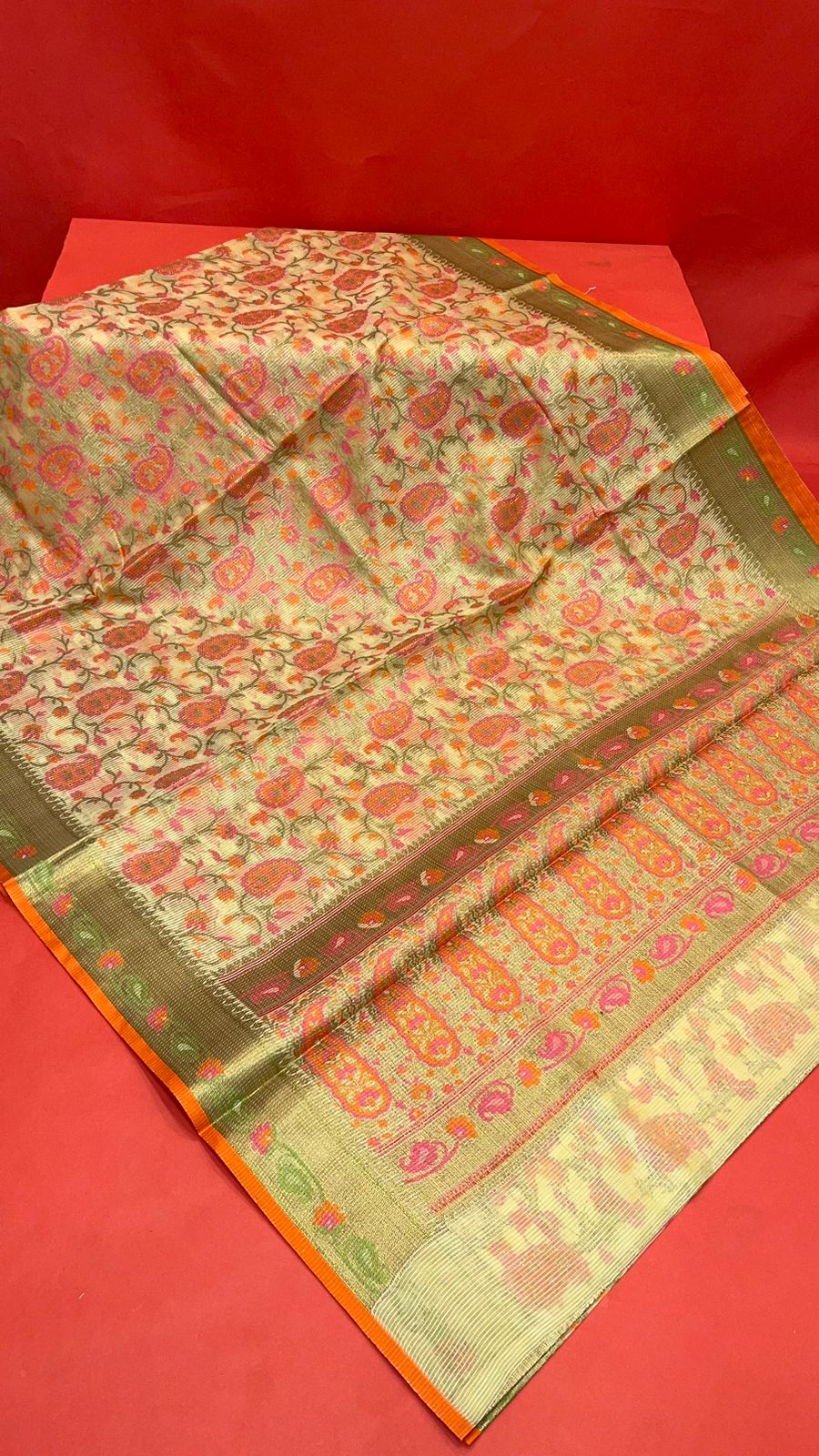 Beige Cotton Blend Banarasi Sarees For Women GEASF_713