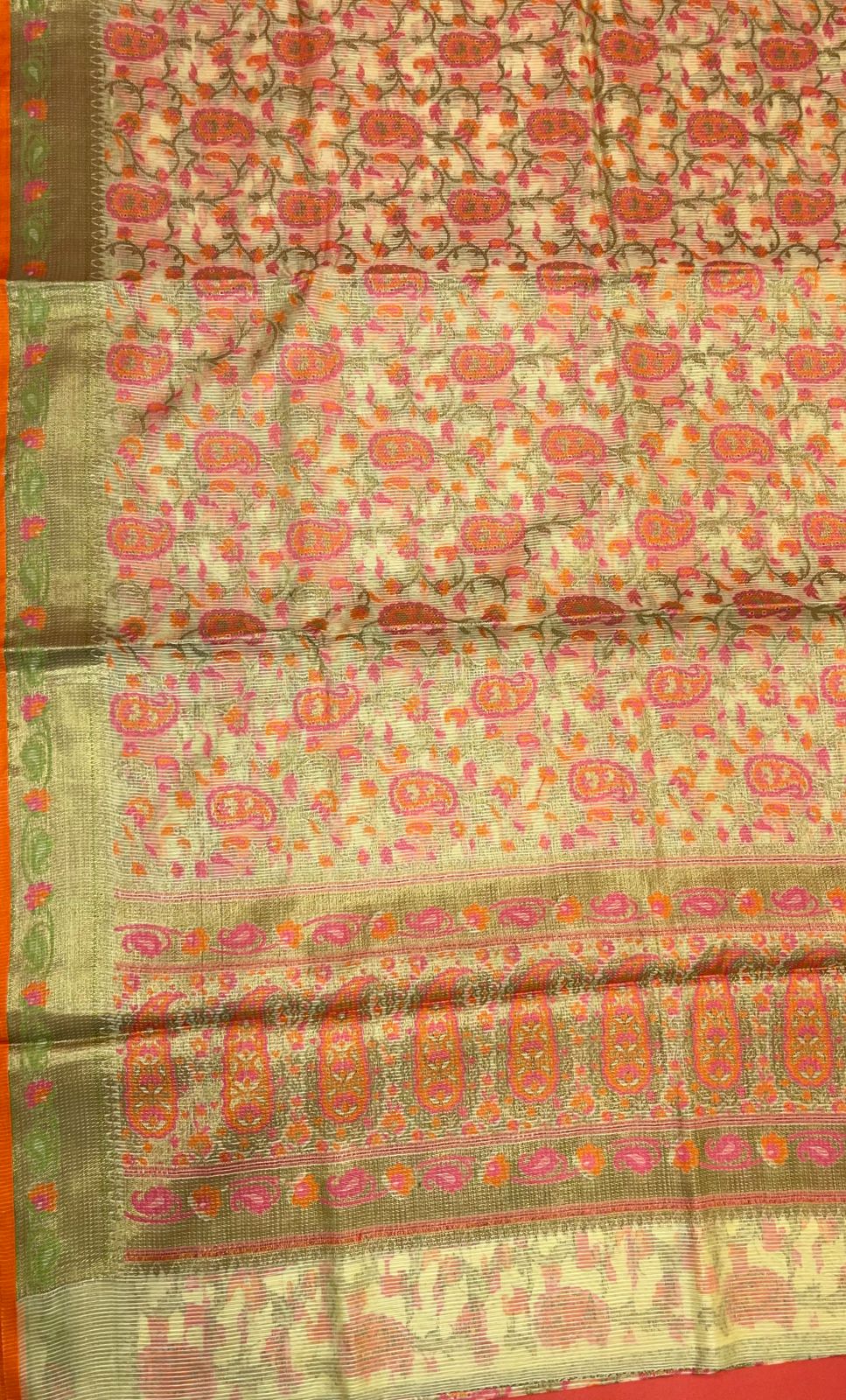 Beige Cotton Blend Banarasi Sarees For Women GEASF_713