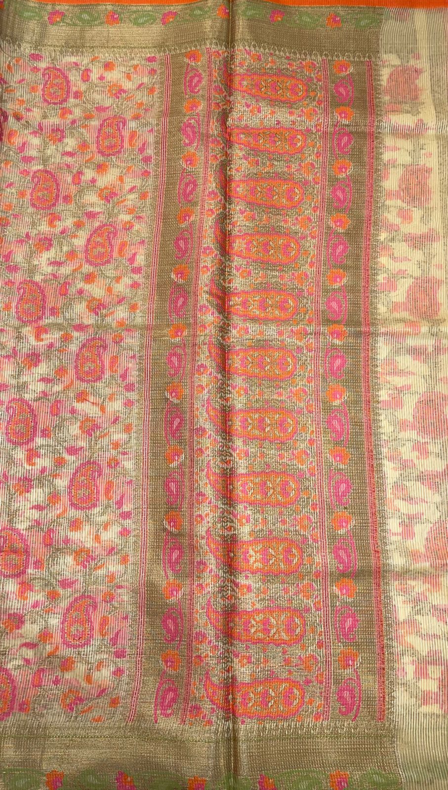 Beige Cotton Blend Banarasi Sarees For Women GEASF_713