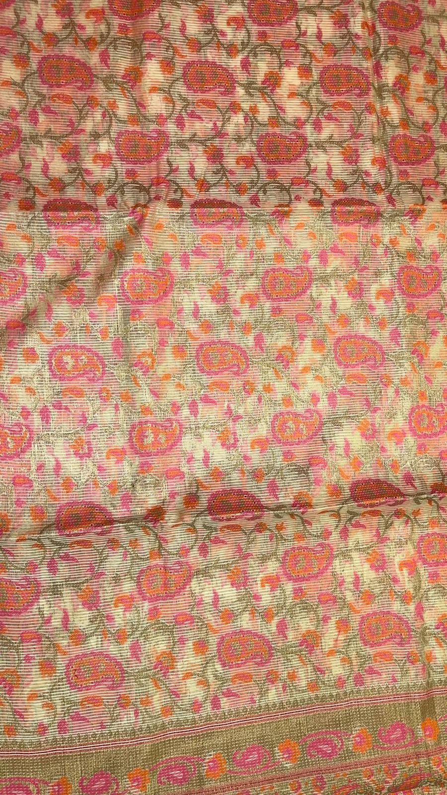 Beige Cotton Blend Banarasi Sarees For Women GEASF_713
