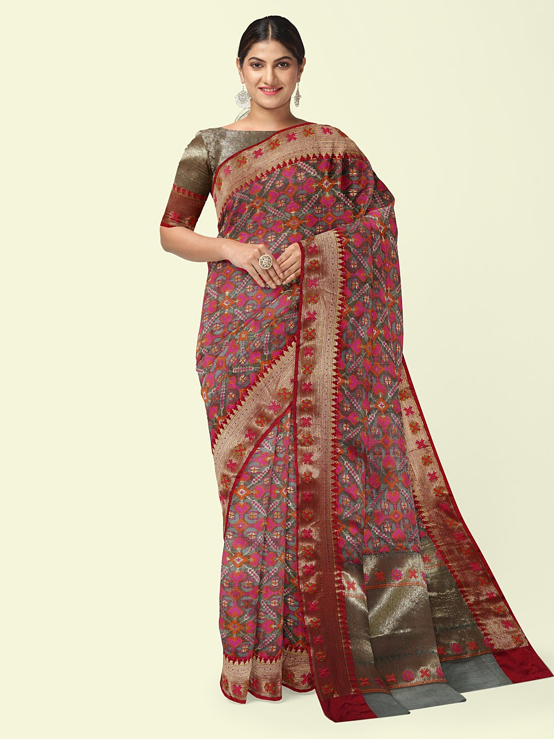 Faishana Presents Black Cotton Motif Booti With Black Blouse Banarasi Saree