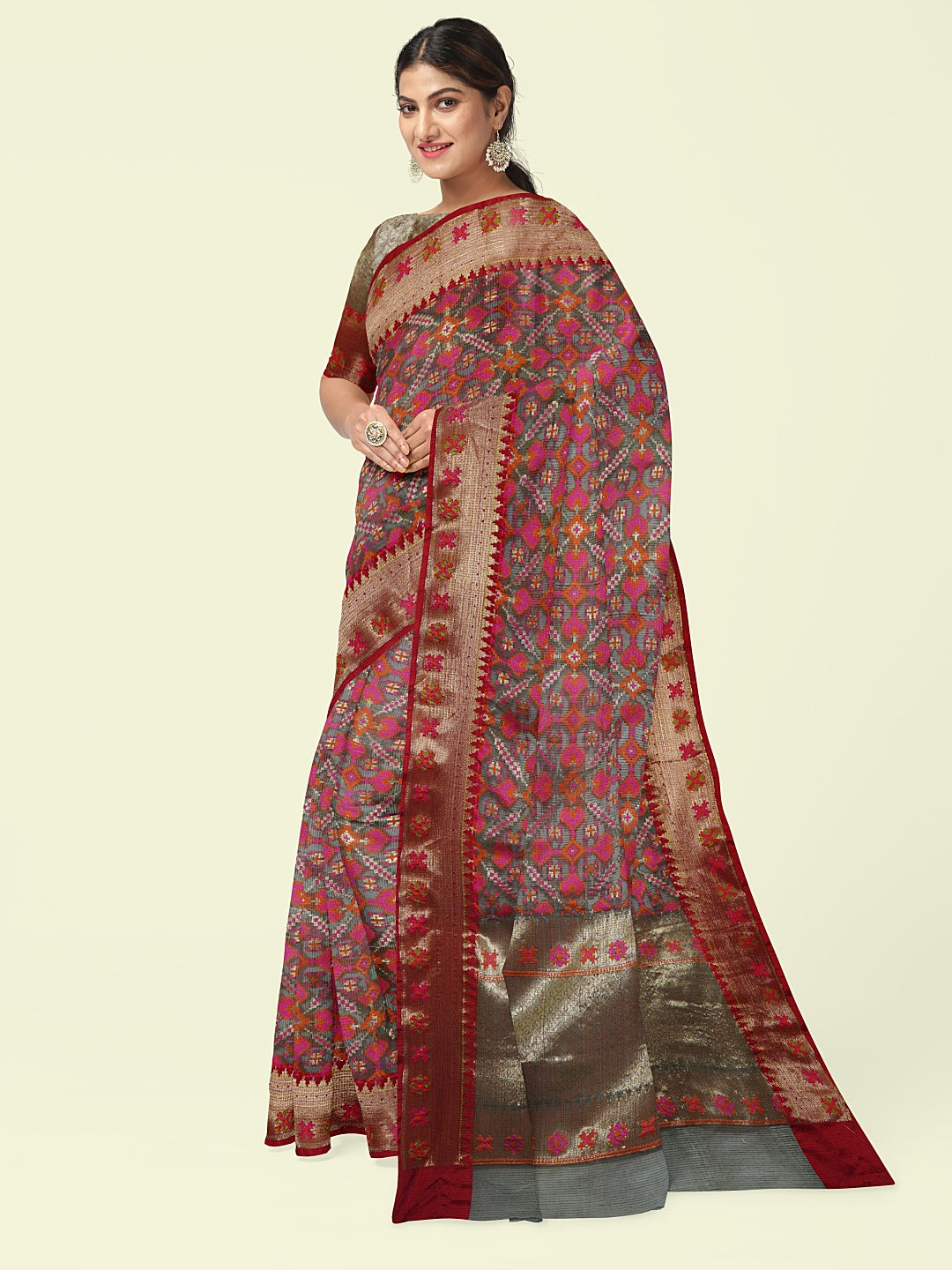 Faishana Presents Black Cotton Motif Booti With Black Blouse Banarasi Saree