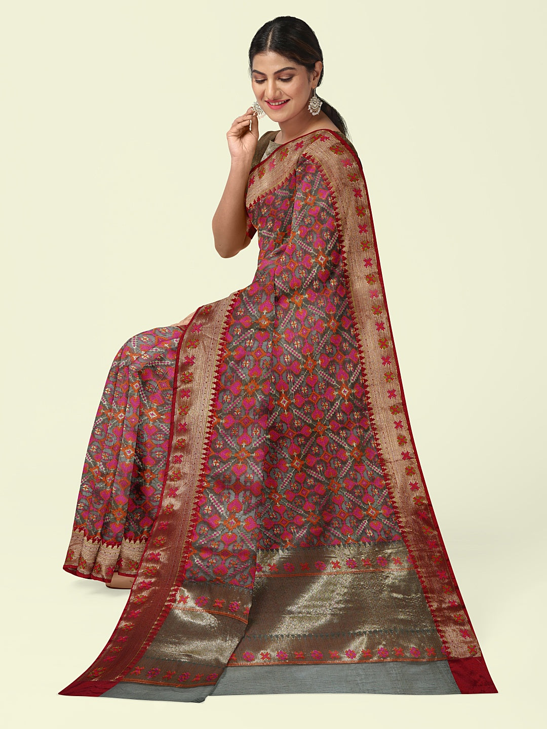 Faishana Presents Black Cotton Motif Booti With Black Blouse Banarasi Saree