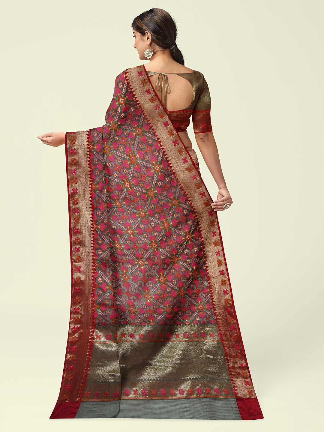 Faishana Presents Black Cotton Motif Booti With Black Blouse Banarasi Saree