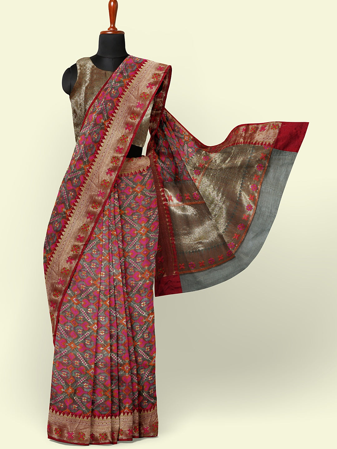 Faishana Presents Black Cotton Motif Booti With Black Blouse Banarasi Saree