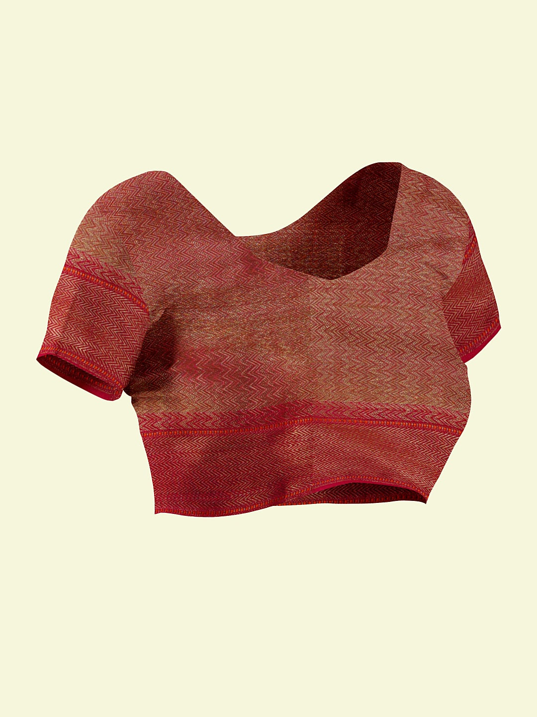 Faishana Presents Peach Cotton Alfi Jaal Red Border With Red Blouse Banarasi Saree