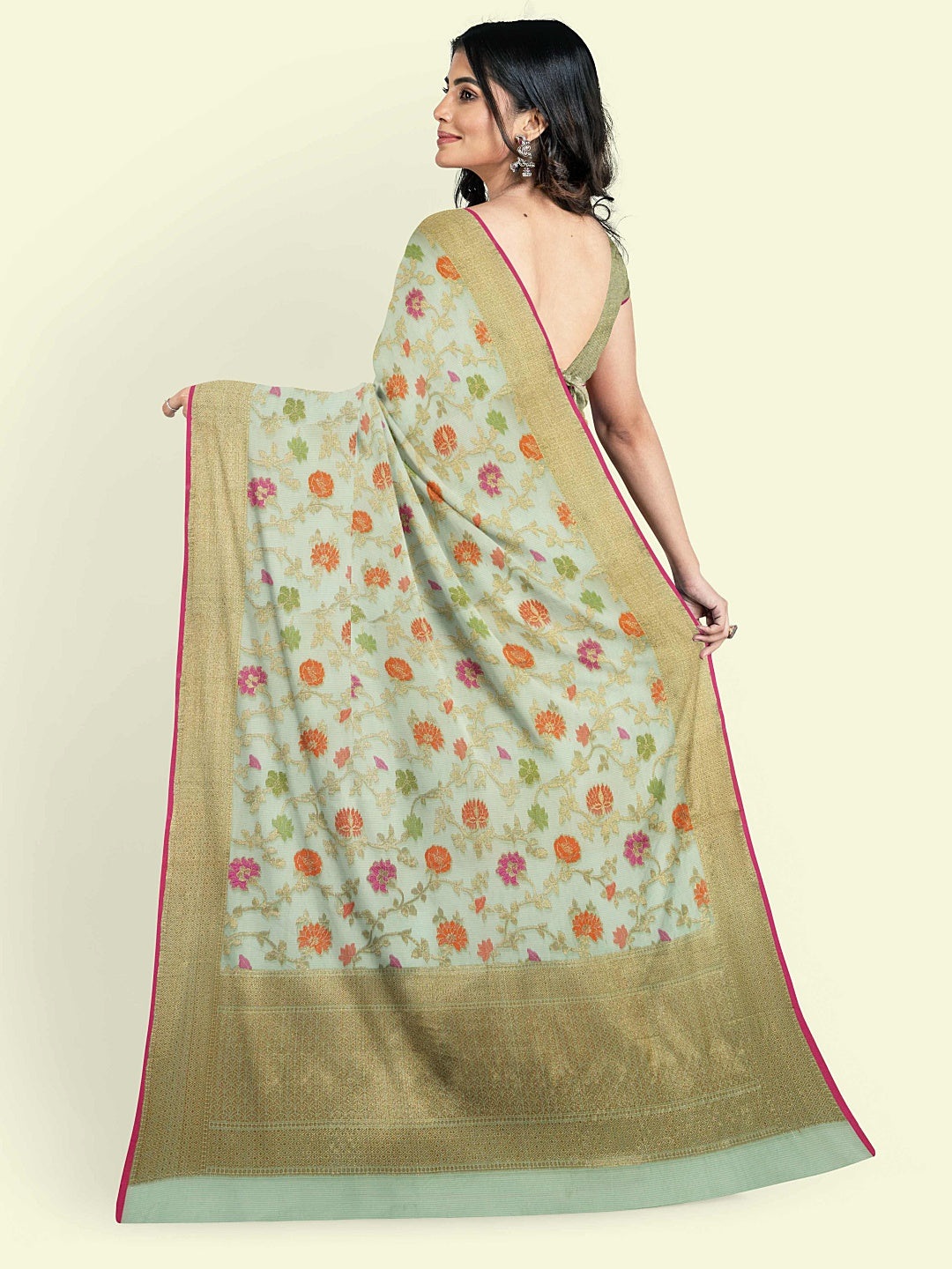 Faishana Presents Green Cotton Abstarct Pattern With Green Blouse Banarasi Saree