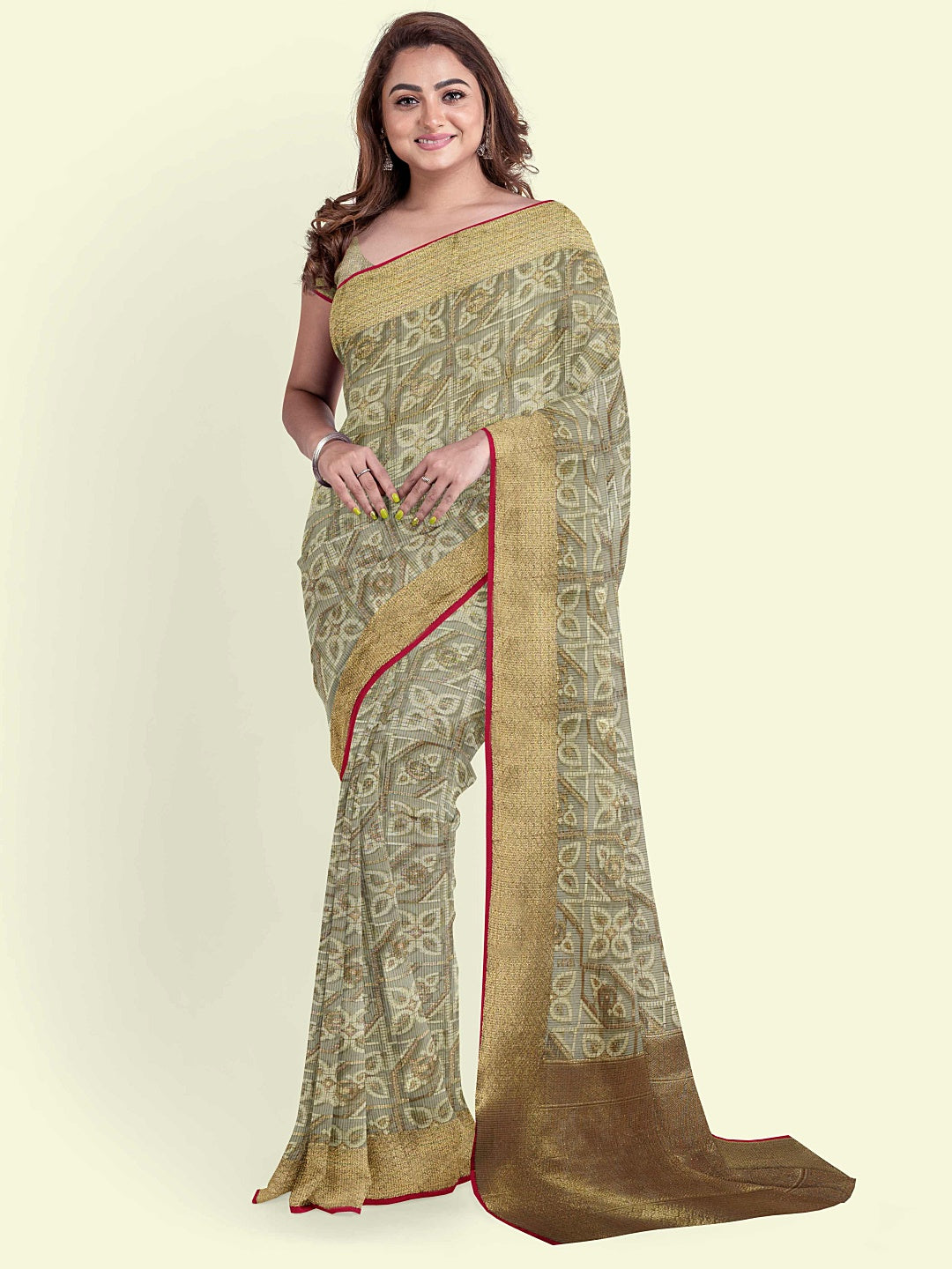 Grey Cotton Blend Banarasi Sarees For Women GEASF_737