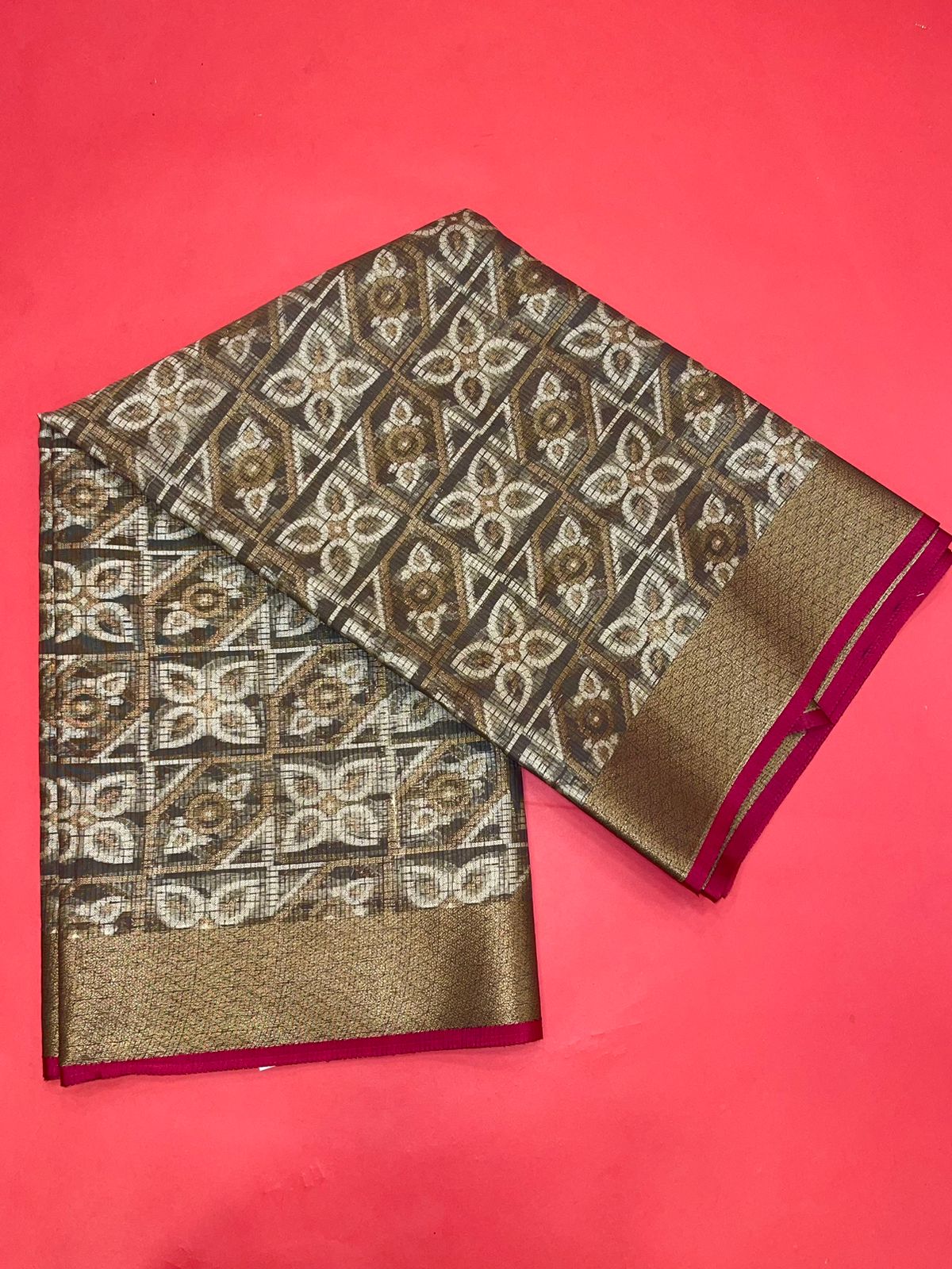 Faishana Presents Grey Cotton Paisley Stripe Zari With Grey Blouse Banarasi Saree