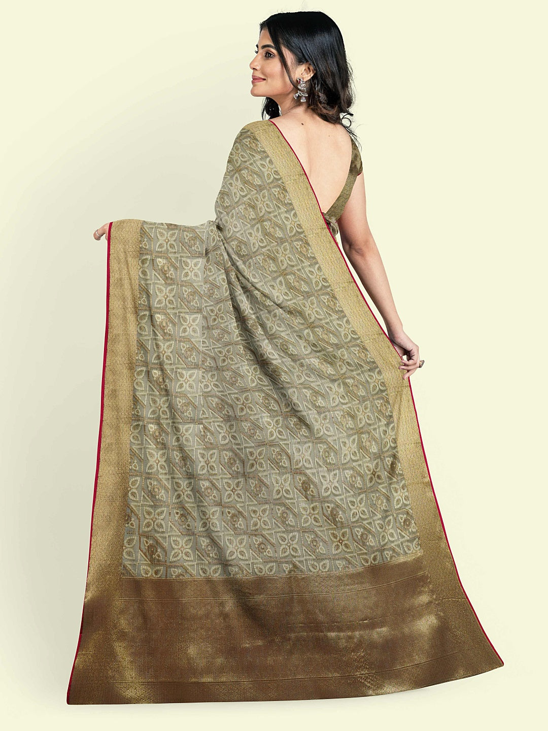 Grey Cotton Blend Banarasi Sarees For Women GEASF_737
