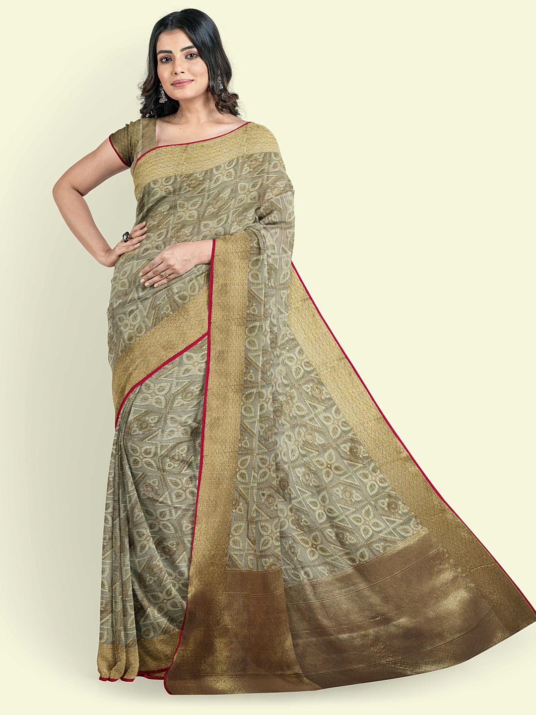 Grey Cotton Blend Banarasi Sarees For Women GEASF_737