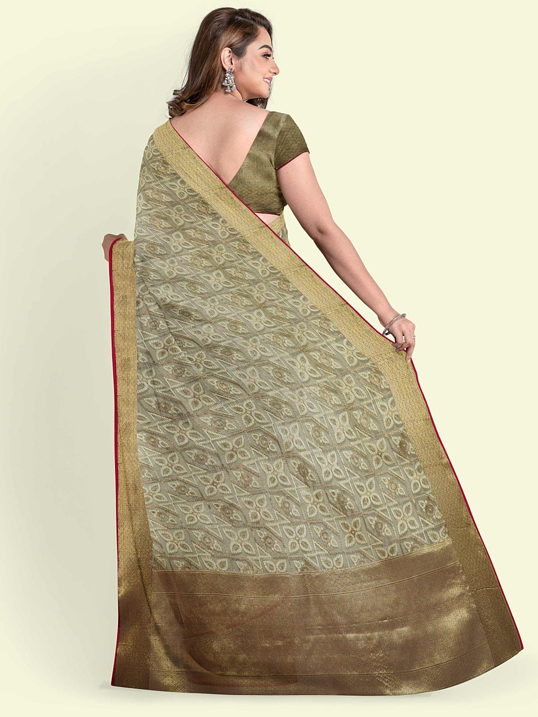 Grey Cotton Blend Banarasi Sarees For Women GEASF_737