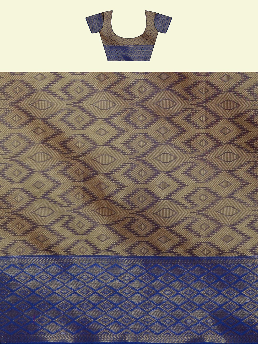 Faishana Presents Blue Cotton Geometrical Pattern With Blue Border And Blue Blouse Banarasi Saree