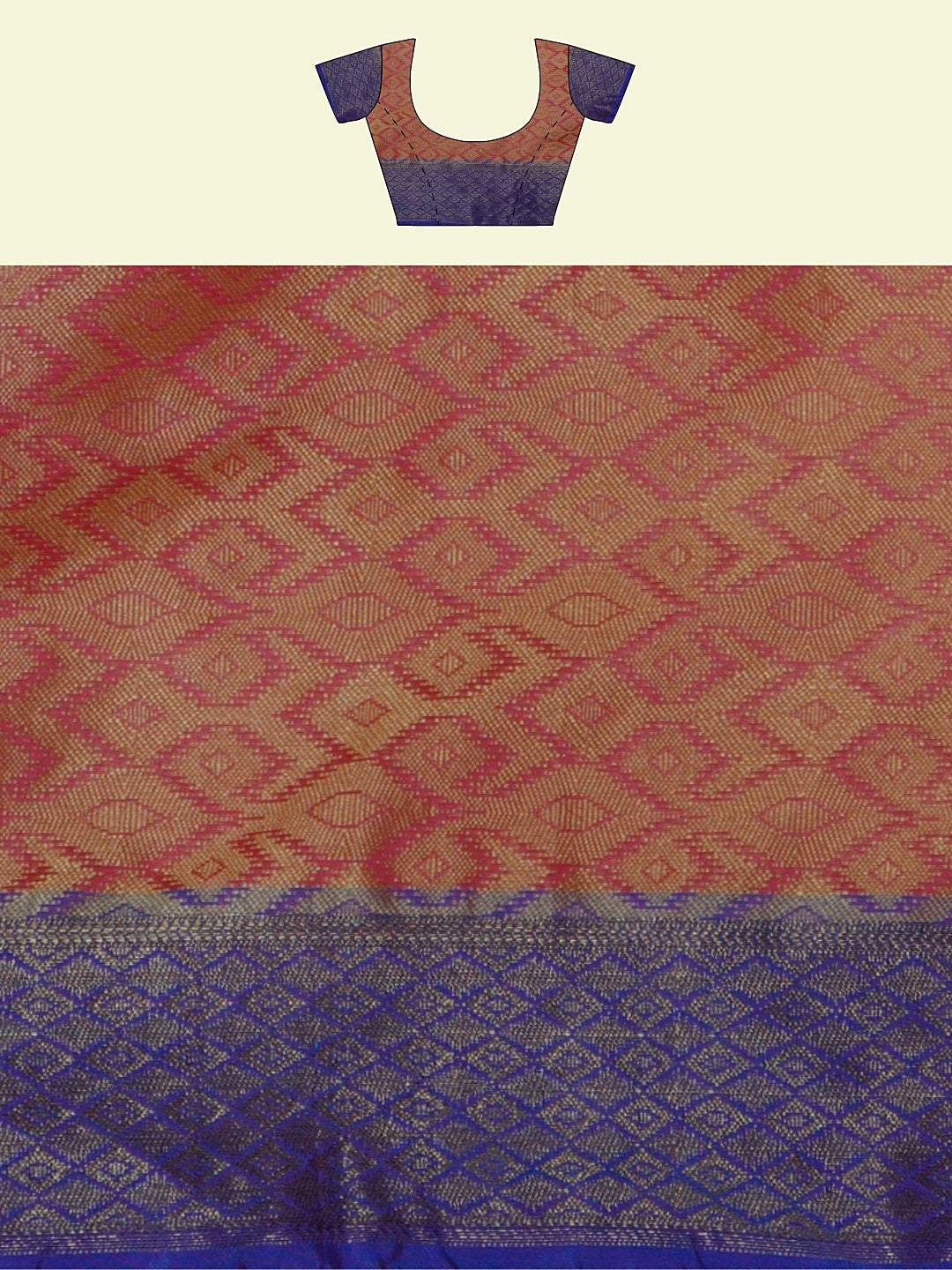 Faishana Presents Pink Green Cotton Tilfi Jaal Booti Blue Border With Pink Blouse Banarasi Saree