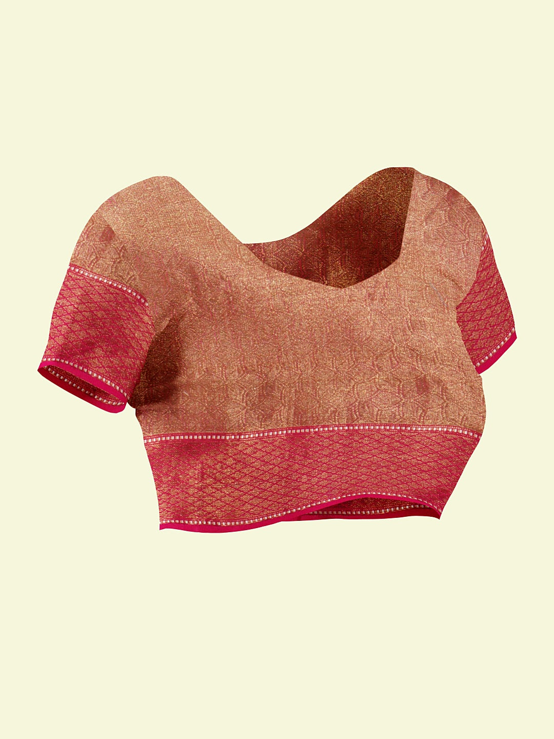 Faishana Presents Beige Abstarct Pattern With Pink Border And Pink Blouse Banarasi Saree