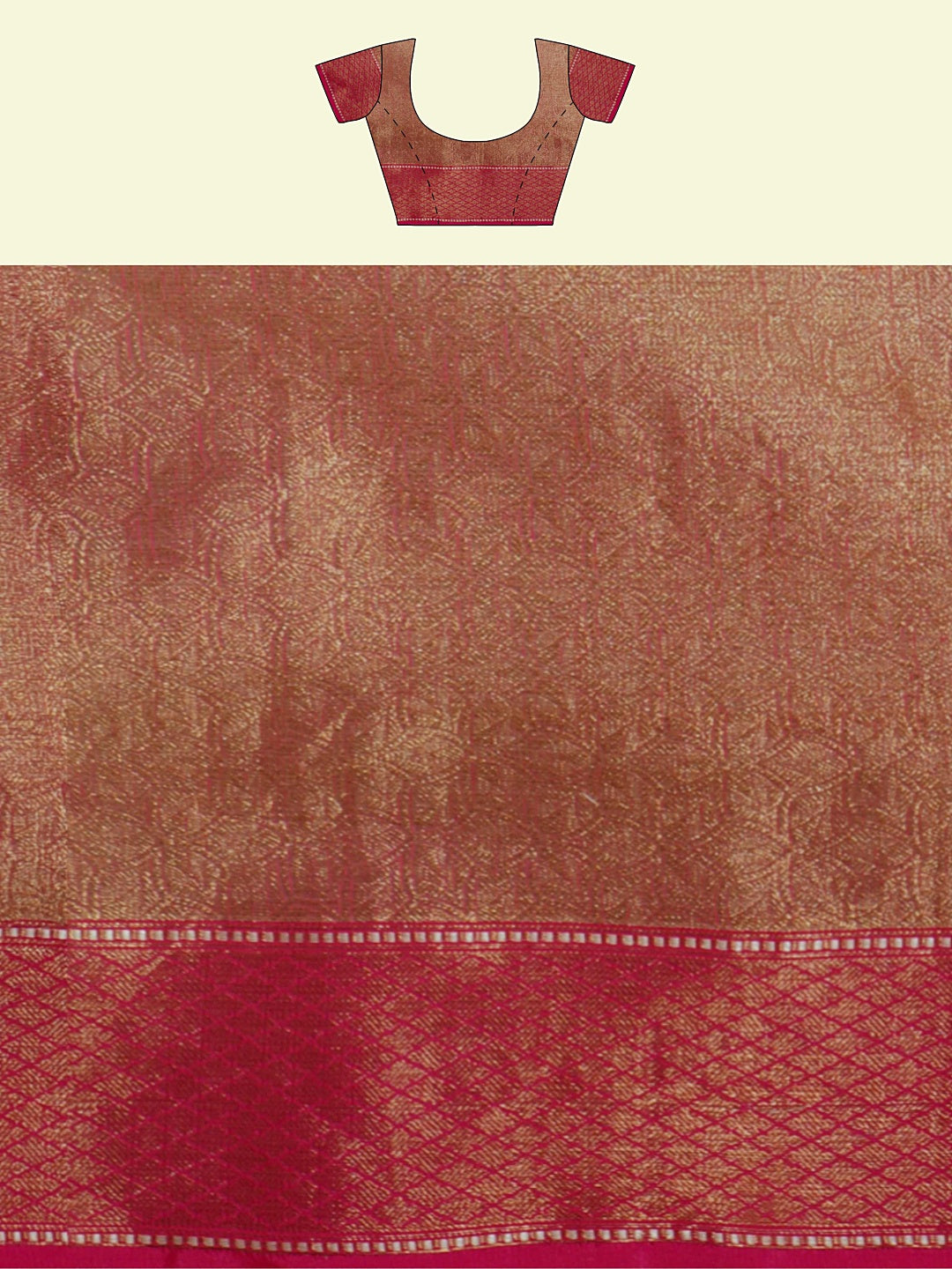 Faishana Presents Beige Abstarct Pattern With Pink Border And Pink Blouse Banarasi Saree