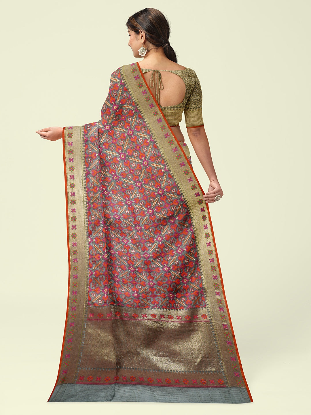 Faishana Presents Grey Kora Cotton Jaal Skirt Border With Grey Blouse Banarasi Saree