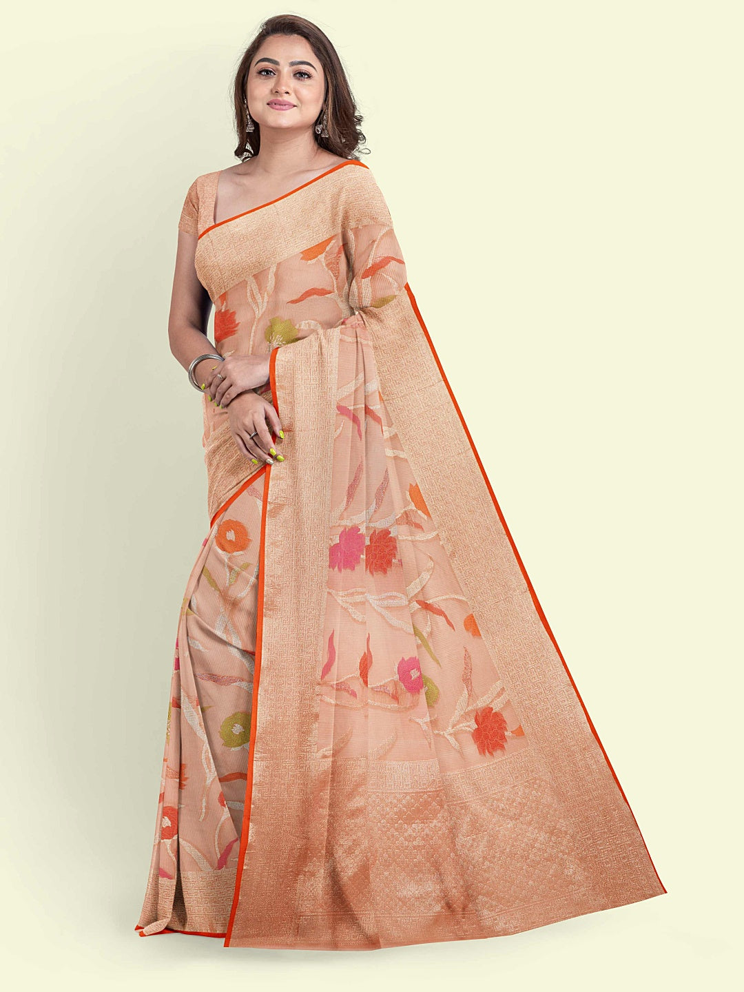 Pink Cotton Blend Banarasi Sarees For Women GEASF_762