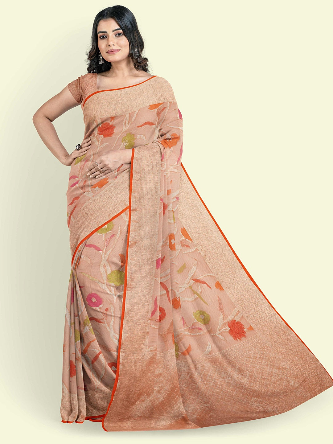 Pink Cotton Blend Banarasi Sarees For Women GEASF_762