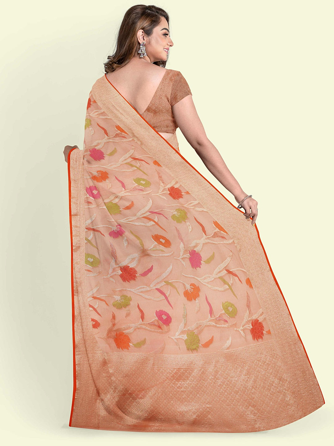 Pink Cotton Blend Banarasi Sarees For Women GEASF_762