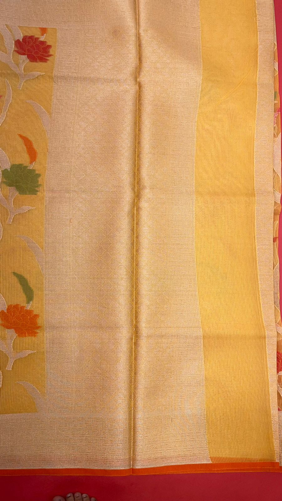 Yellow Cotton Blend Banarasi Sarees For Women GEASF_763