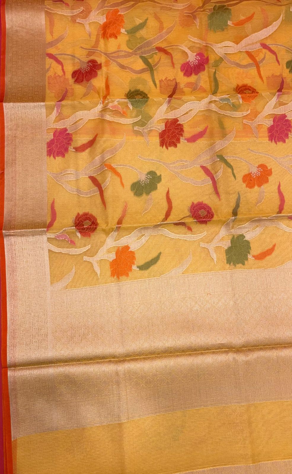Yellow Cotton Blend Banarasi Sarees For Women GEASF_763