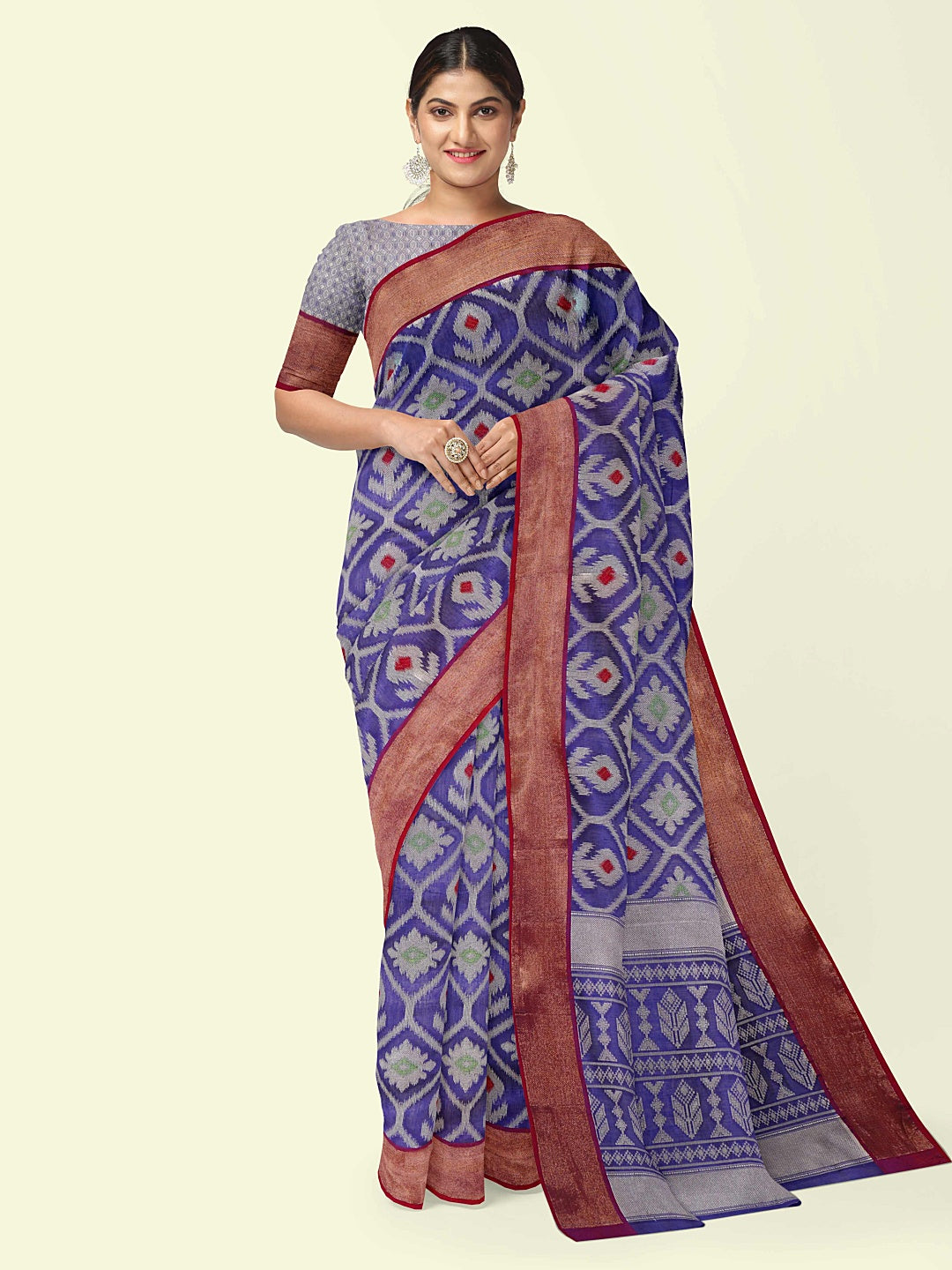 Blue Cotton Blend Banarasi Sarees For Women GEASF_772