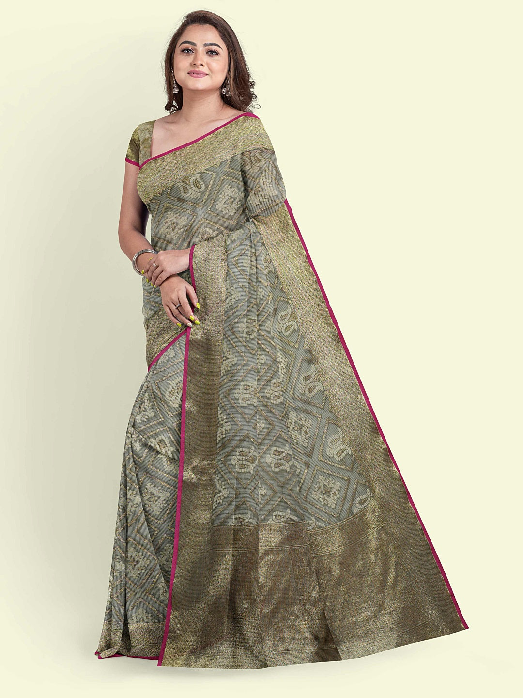 Grey Cotton Blend Banarasi Sarees For Women GEASF_775