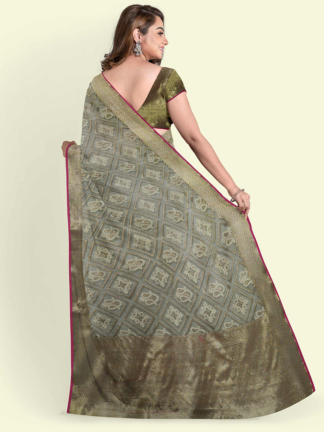 Grey Cotton Blend Banarasi Sarees For Women GEASF_775