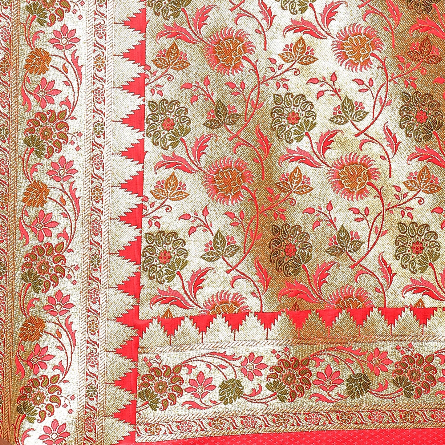 Faishana Presents Peach Meena Jaal Mughal Motif Banarasi Katan Silk Saree With Paithani Meena Anchal Borde