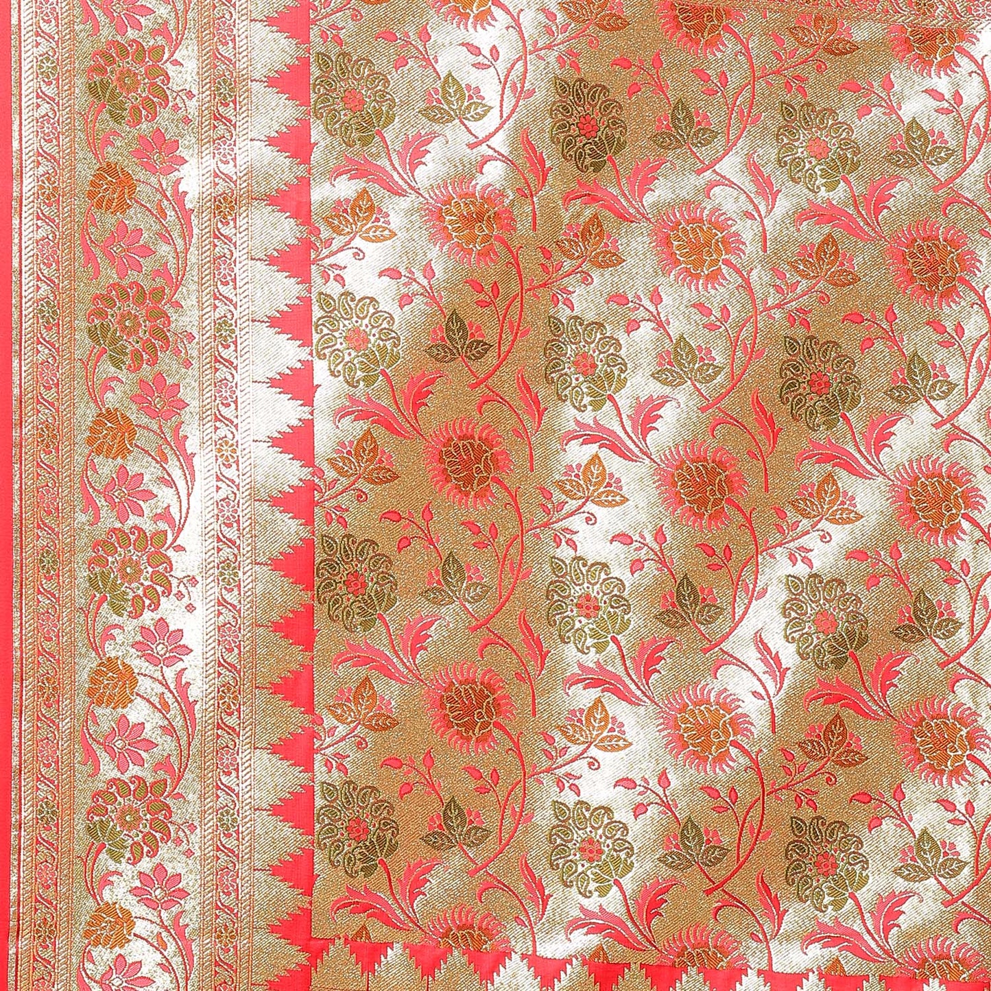 Faishana Presents Peach Meena Boota Mughal Motif Banarasi Katan Silk Saree With Paithani Meena Anchal Borde