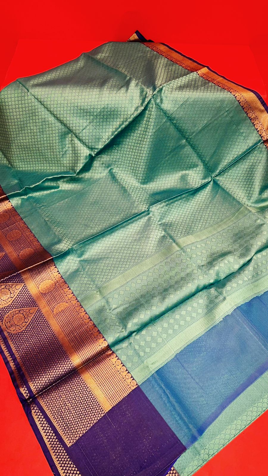 Turquoise Blue Tanchoi Banarasi Sarees For Women GEBC11